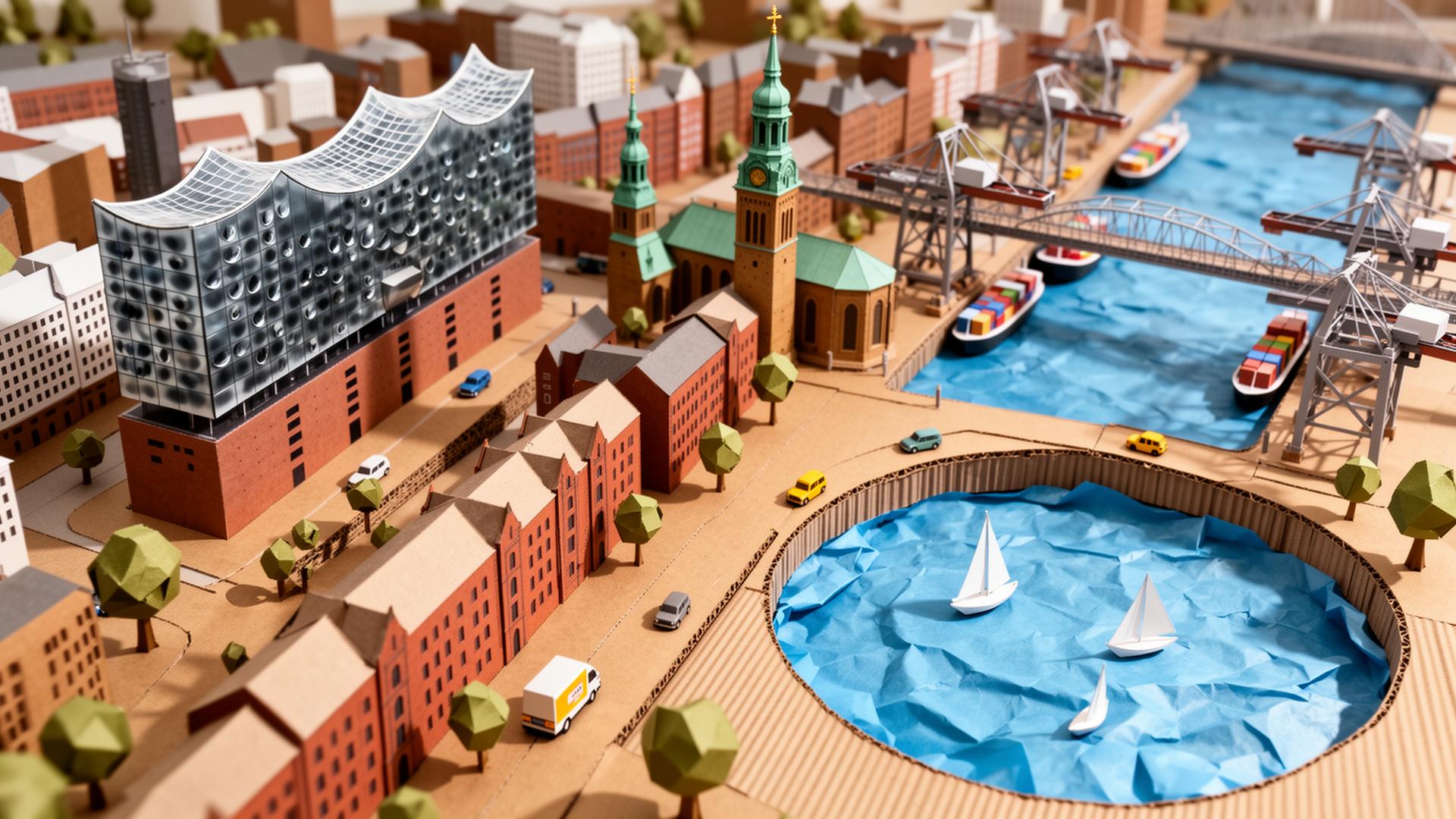 Paperworld Hamburg – Papierwelt aus Karton mit Büro, Lager und Lieferwagen