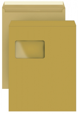 DIN C4 Versandtaschen, natron/braun, mit Fenster, HK, 110g/qm